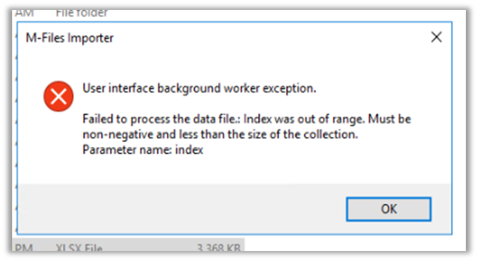 CSV file for M-Files Importer produces Index out of range error