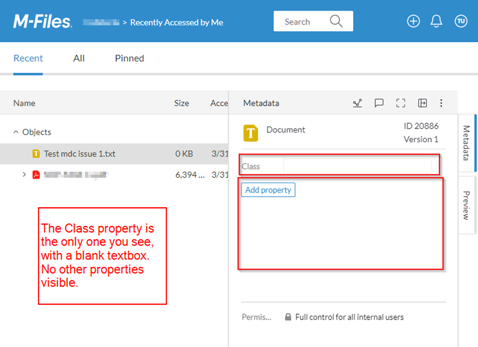 Empty metadata card in Web client in 23.3, workaround exists