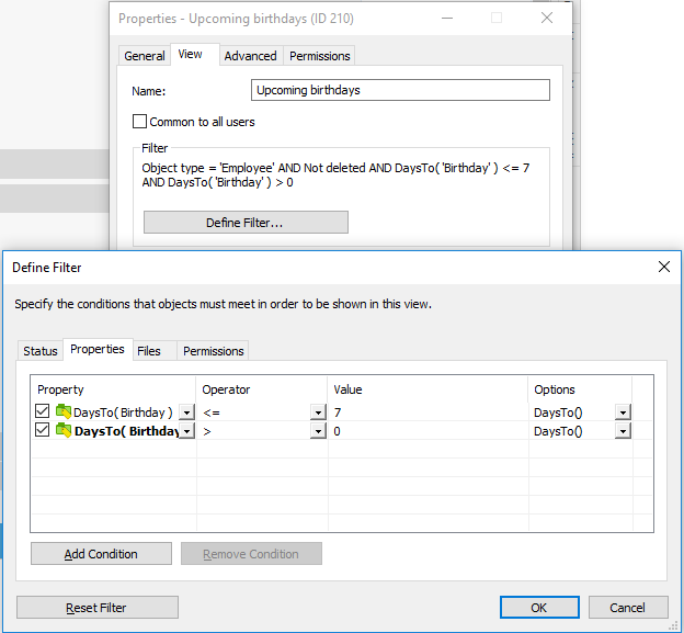 How to define a date range in searches or view settings