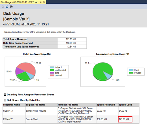 How to check the metadata size of the vault