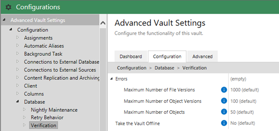 M-Files Admin: How to increase amount of errors reported by Verify and ...