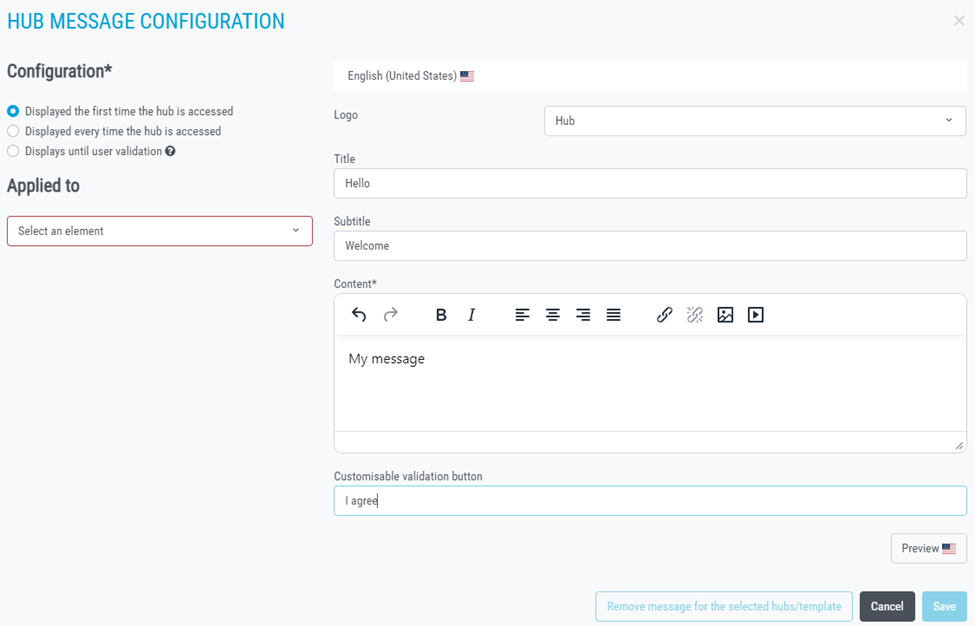 How to set up a hub message in Hubshare