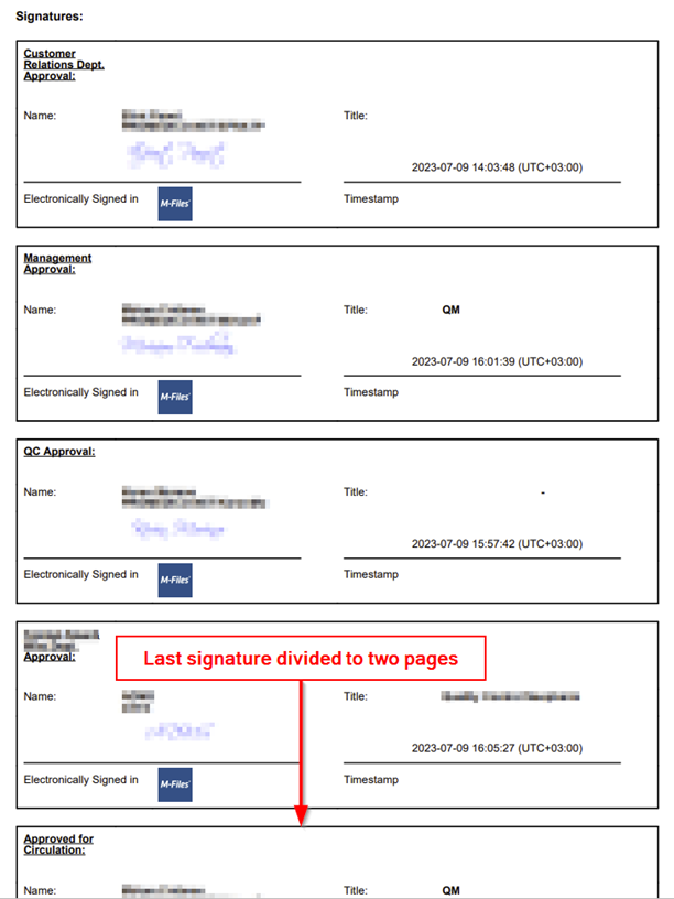 How to avoid the electronic signature being split into two pages