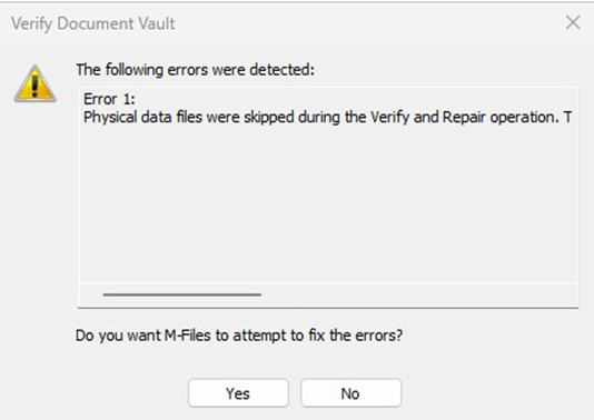 How to run Verify & Repair in M-Files without data file check