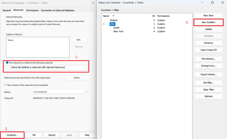 How value list hierarchy is displayed on the metadata card