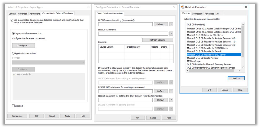 Changing the Provider on an External Database Connection