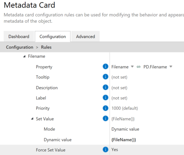 Capture filename using Metadata Card Configuration