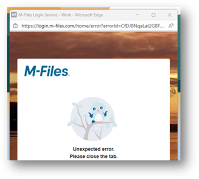 Unexpected error when logging in to an M-Files cloud vault with ...