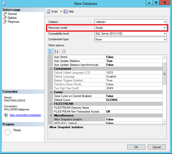 MS SQL Server recovery model and M-Files vault database