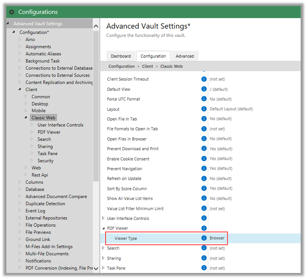 Setting Documents to Download as PDF in M-Files Classic Web