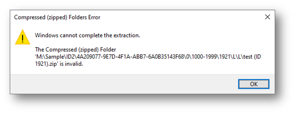 Windows built-in zip extractor cannot extract zip files residing in M-Files
