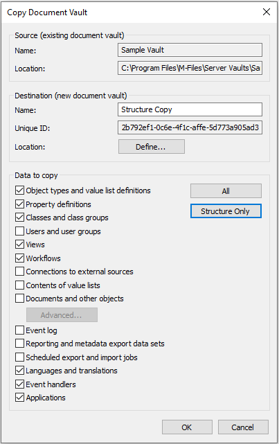 How to take structure copy of the vault