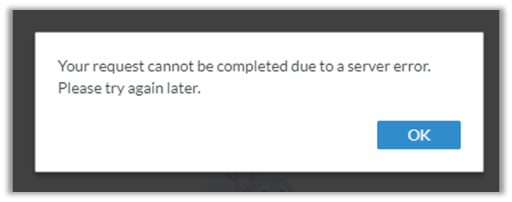 VNext Web Your Requst Cannot Be Completed Error